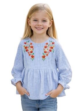 Hayden girls Floral Embroidered Ruffle Top - Size 11/12